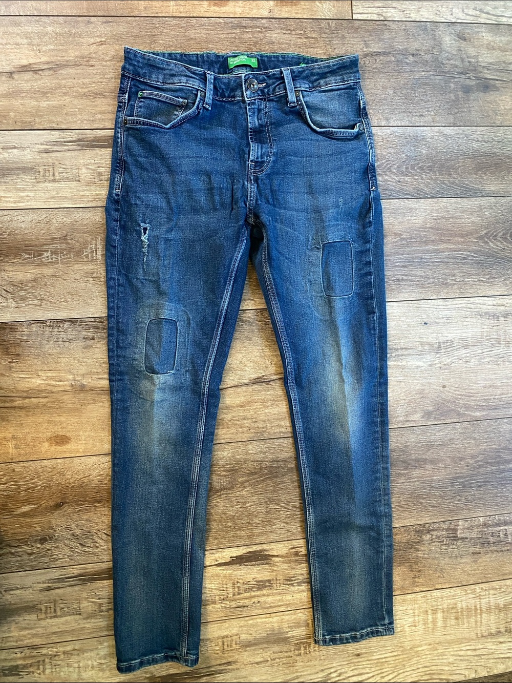 United Colors Of Benetton Men's Skinny Blue Patchwork Jeans